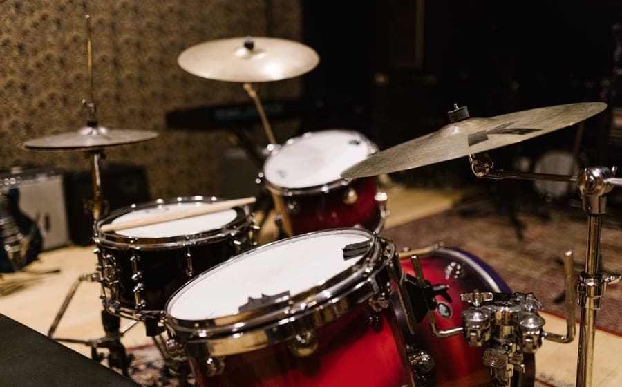 A drum kit set up in a domestic room